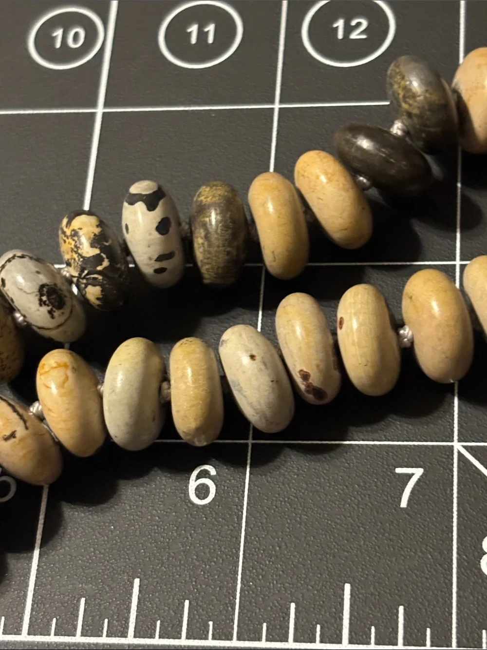 Beaded Jasper Statement Necklace in Beige and Brown Disc Shaped‎ Saucer Shape
